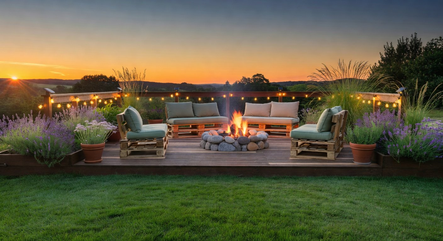 Backyard Oasis Under $150: DIY Deck, Fire Pit & Pallet Seats